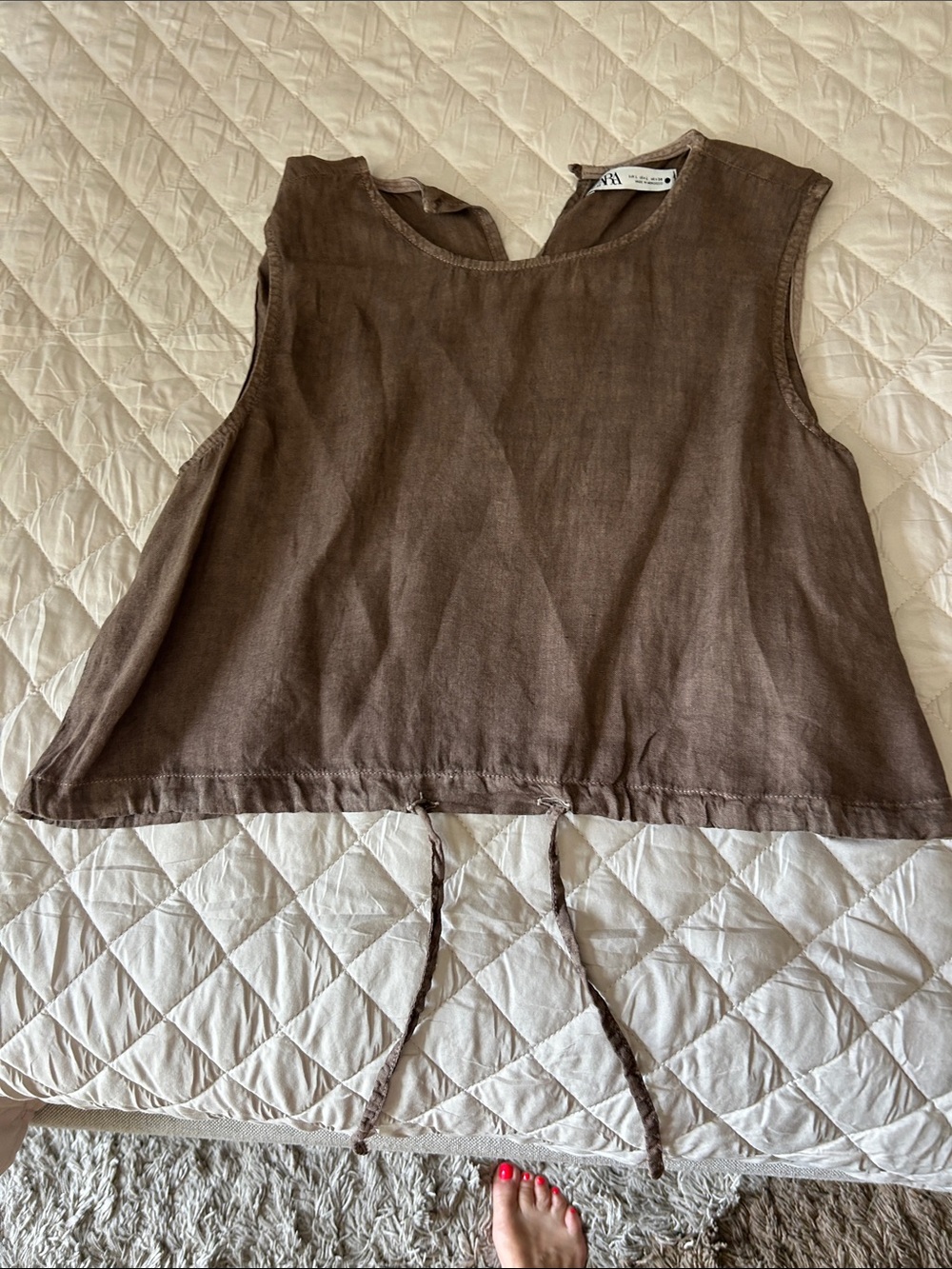 Zara crop Chocolate Brown Linen Sleeveless Tie-Back Tank